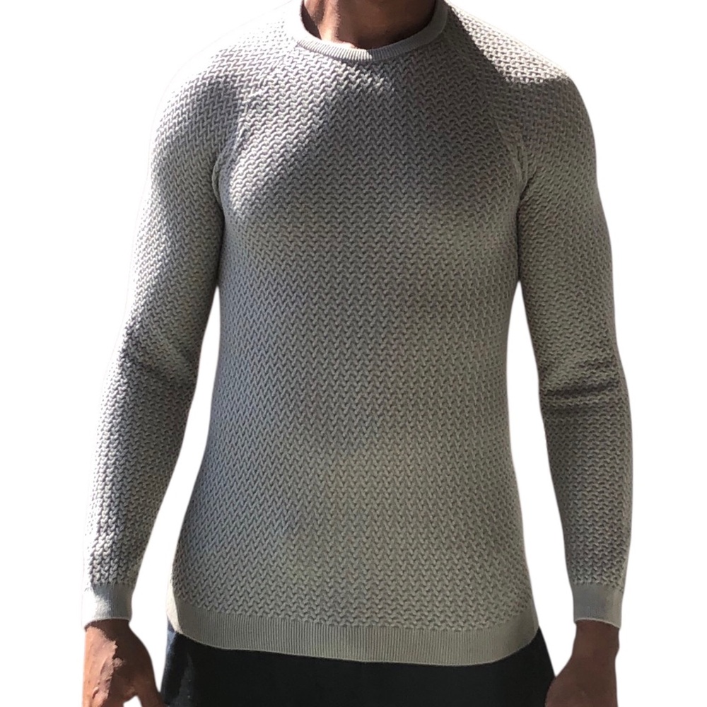 ASOS Gray Crewneck Sweater with Textured Knit - Muscle fit —#043